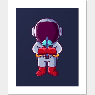 Cute Astronaut Drinking Boba Cartoon Posters and Art